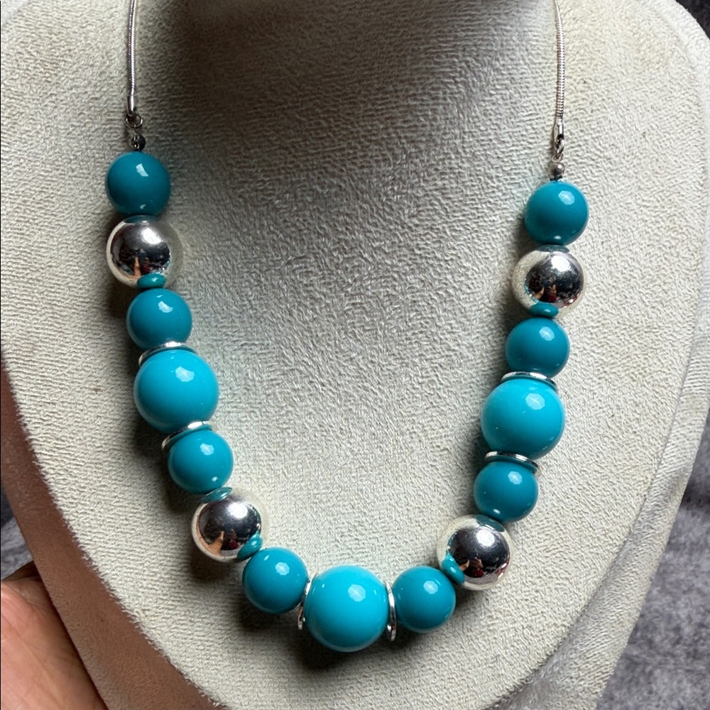 Turquoise Beaded Necklace with Silver Accent Beads EB#1